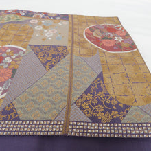 Load image into Gallery viewer, Hagaki -style silk -shaped pure silk blue -purple gold thread six -handed pattern pure silk formal tailoring kimono length 424cm beautiful goods