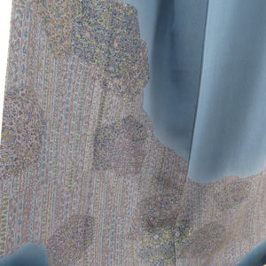 訪問着 裂取更紗文様 箔 袷 広衿 正絹 青紫色 紋なし着物 仕立て上がり 身丈162cm