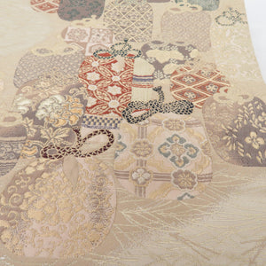 Back Obi Zabinjin Pure Silk Pure Silk Gold Gold Thick Six -Pass Pattern Pure Silk Formal Tailoring Kimono Subquaries Length 420cm