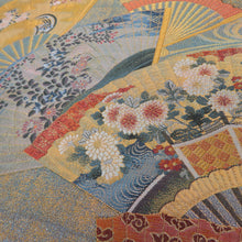 Load image into Gallery viewer, Back Obi Pure Silk Tokugawa Museum of Art Museum Hyakuraku Hundred Fan 24 Gold Platinum Mie Foil All Blue Golden Gold Thread Formar
