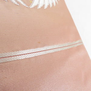 袋帯 向い鶴に蜀江文 正絹 桃色 金糸 六通柄 正絹 フォーマル 仕立て上がり 着物帯 長さ430cm