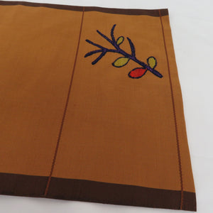 Back band pongee leaf leaf pattern pure silk brown pure silk taiko pattern casual tailoring kimono length 444cm beautiful goods