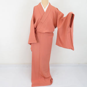 Color plain lined lined wide collar wide collar, orange, pure silk signature writer one crest wooden crest semi -formal tailoring kimono 164cm beautiful goods