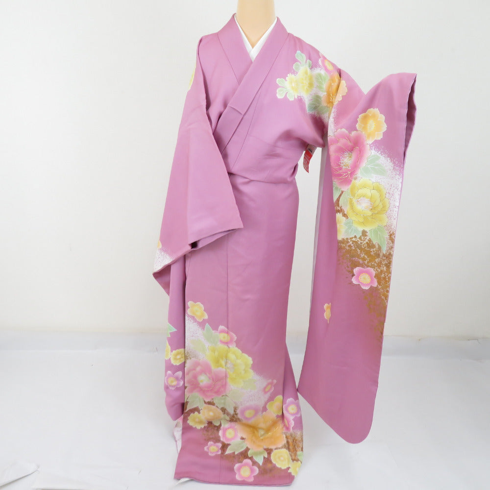 振袖 襦袢セット 箔 牡丹に桜 正絹 袷 広衿 桃色 成人式 卒業式