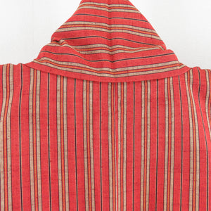Tsumugi kimono striped pattern Lined collar red pure silk casual kimono tailoring height 159cm