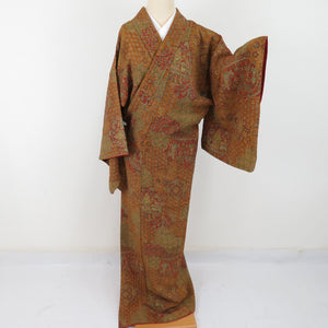 Komon Crepe Saisa Pure Silk Brown Lined Lined Lined Casual Casual Tailoring Kimono Step Status