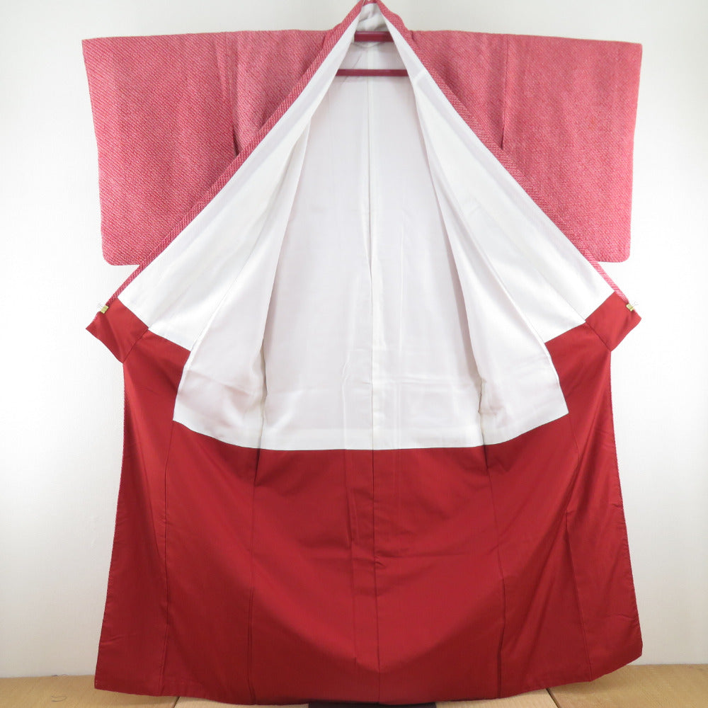 小紋 総絞り 正絹 赤色 袷 広衿 カジュアル 仕立て上がり着物 身丈
