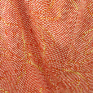 小紋 総絞り 蝶々 正絹 橙色 袷 広衿 カジュアル 仕立て上がり着物 身丈161cm