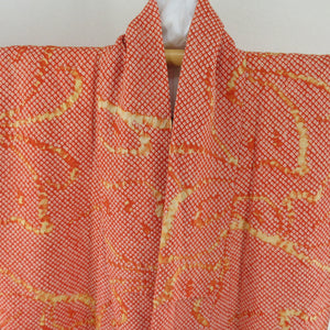 Komon total aperture butterfly pure silk orange, lined lined lined wide collar casual tailoring kimono 161cm