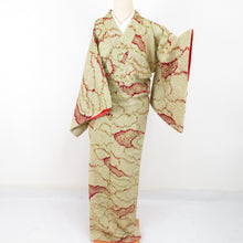 Load image into Gallery viewer, Komon total aperture clouds pure silk green lined lined wide collar casual kimono 158cm beautiful goods