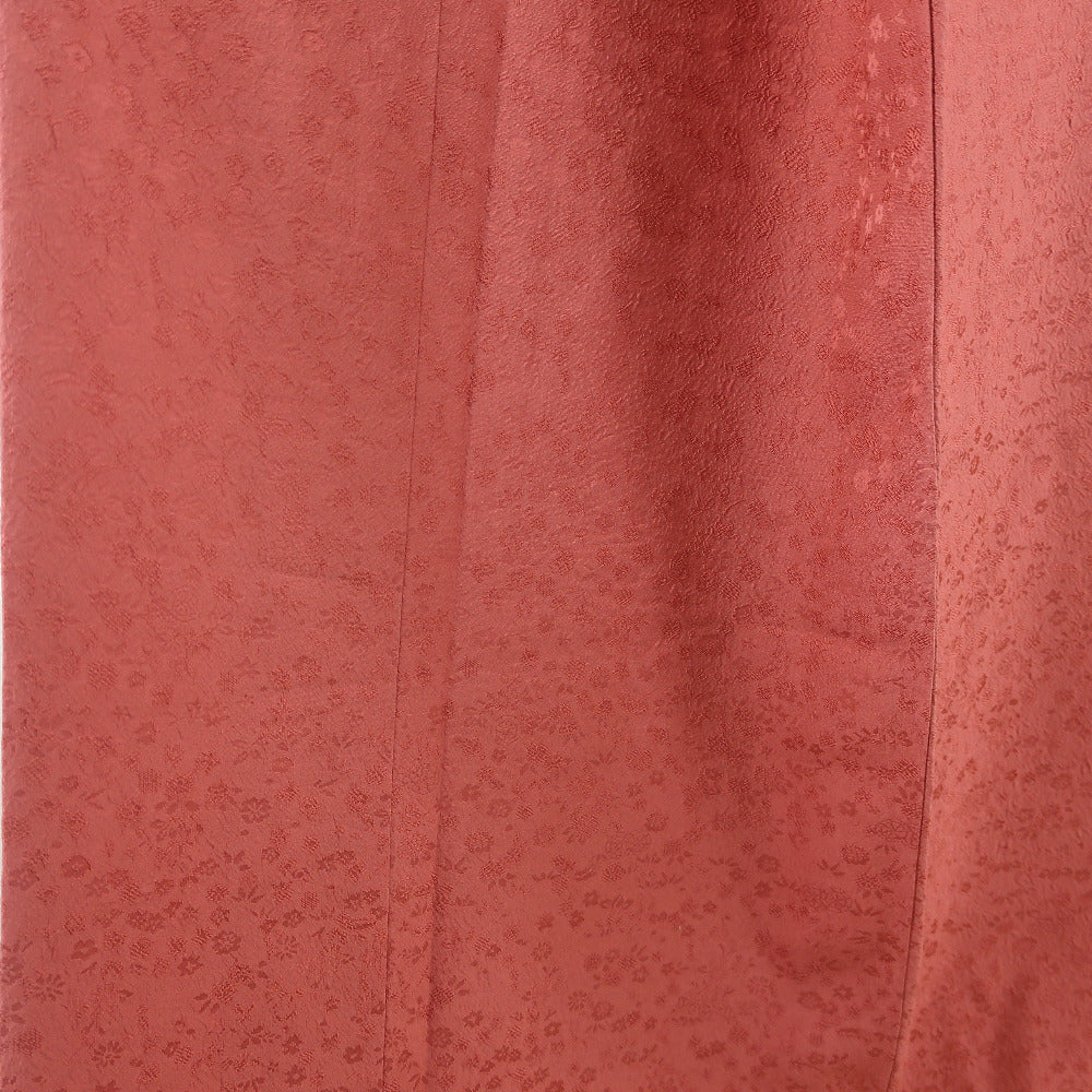 色無地 袷 広衿 赤茶色 正絹 桔梗紋 一つ紋 小梅地紋 フォーマル