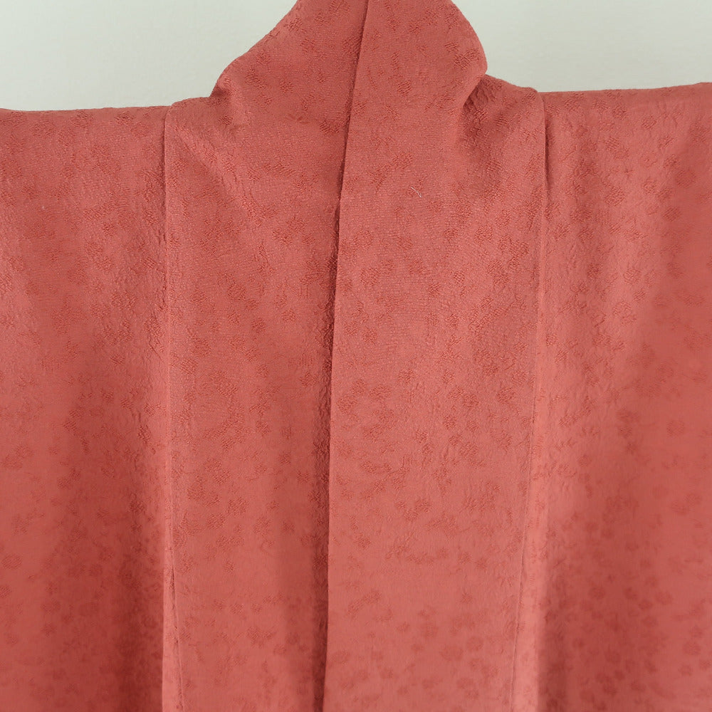 色無地 袷 広衿 赤茶色 正絹 桔梗紋 一つ紋 小梅地紋 フォーマル