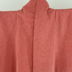 色無地 袷 広衿 赤茶色 正絹 桔梗紋 一つ紋 小梅地紋 フォーマル 仕立て上がり着物 身丈159cm 中古