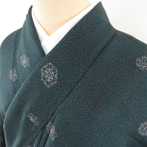 Others Kimono Antique Komon Lined Collar Wide Collar Wide Calon Green Pure Silk Hall (from the shoulder) Approximately 143cm Retro Meiji Taisho Roman Roman Old Kimono Remake Fabric # 1001 Used