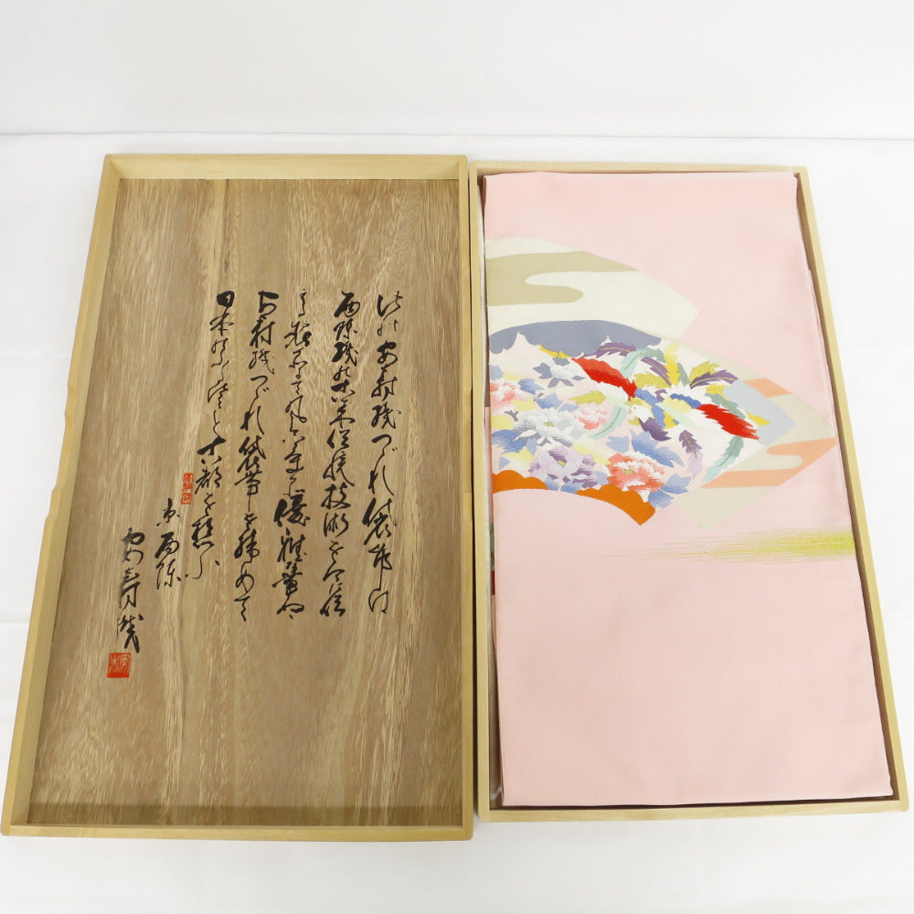Nagoya Obi Silk Book Sliper Fan Shaku Bird Pink Pink Taiko Taiko Pattern Spelled Ball Box Box Length: 355cm Tailed Length 355cm Used