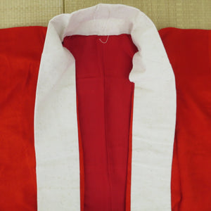 襦袢 昔襦袢 アンティーク 正絹 赤 レトロ リメイク 広衿 身丈132cm 難あり