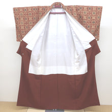 Load image into Gallery viewer, Komon -shaped dyeing lined collar wide collar flower bamboo bird Bamboo bird brown pure silk height (4 shaku 1 inch 6 minutes) Approximately 158cm used for remake