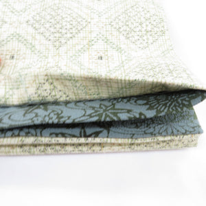 半幅帯 リバーシブル半巾帯 正絹 巾:約15.3cm×長さ:約382cm 紬×小紋 生成菱×緑流水花 細帯 小袋帯 オリジナル 仕立て上がり 長さ382cm 美品
