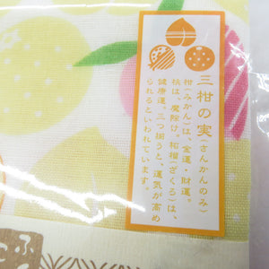 和小物 手ぬぐい ガーゼ手拭い 白×イエロー みかん 桃 ざくろ 三柑の実 フルーツ ふくこい 綿100％ 日本製