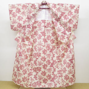 ウール着物 単衣 ベージュ色 楓柄 かえで バチ衿 カジュアルきもの 仕立て上がり 身丈156cm 美品
