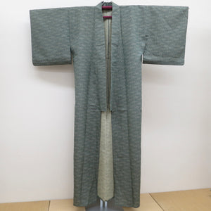 Wool kimono single garment Green pearl horizontal stripes geometric geometric geometric bell collar Casual kimono tailoring