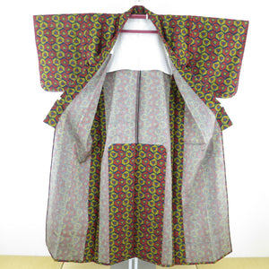 Wool kimono single -colored, ocher turtle turtle shell lattice dyed pattern dyed phala crack casual kimono tailoring kimono 150cm