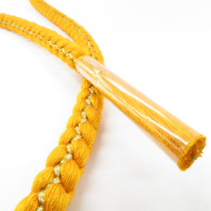 帯締め 振袖用 帯〆 黄色×金色 ストーン つまみ細工 飾り付き 絹100% 成人式 卒業式 和装小物 長さ176cm