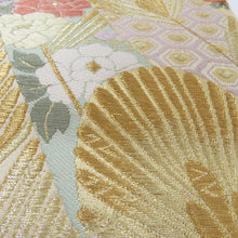 Load image into Gallery viewer, Back Obi Wakamatsu Guest decoration Golden Matsuba Design Gold thread Six -handed pattern pure silk formal tailoring kimono length 432cm
