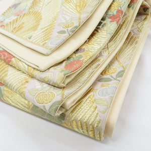 袋帯 若松賓飾文 金色 松葉デザイン 金糸 六通柄 正絹 フォーマル 仕立て上がり 着物帯 長さ432cm