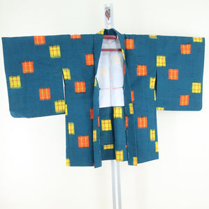 Wool Kimono Ensemble Haori Set Single Backwear Blue Green Color Paper Kasuri Weaving Point Bachi Casual Casual Kimono Kimono