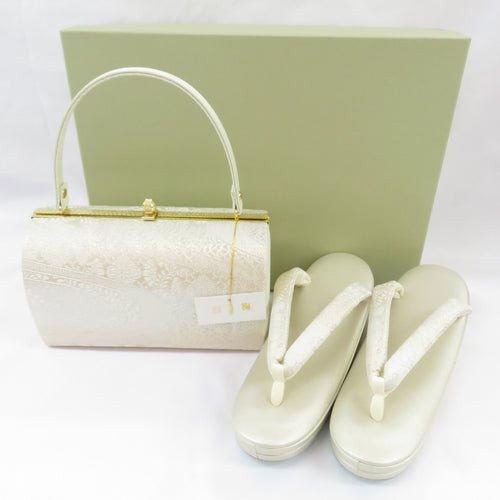 Sandals / Bag Set for Shiraume Made M size Formal Gold x Silver Ryuwater Karana 23.0cm Made in Japan Cow skin