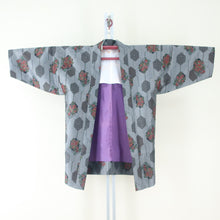 Load image into Gallery viewer, Wool Kimono Ensemble Washi Set Single Gray Color Kameko Pattern Weave Bite Bachi Casual Customer Tailoring Length 158 cm Used