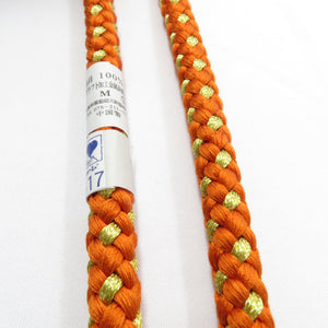 帯締め 振袖用 帯〆 オレンジ×黄緑色 パールビーズ 飾り付き 金糸 絹100% 丸組 成人式 卒業式 和装小物 長さ168cm