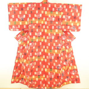 Wool kimono single Red butterfly pattern lattice woven pattern wide collar casual kimono tailor