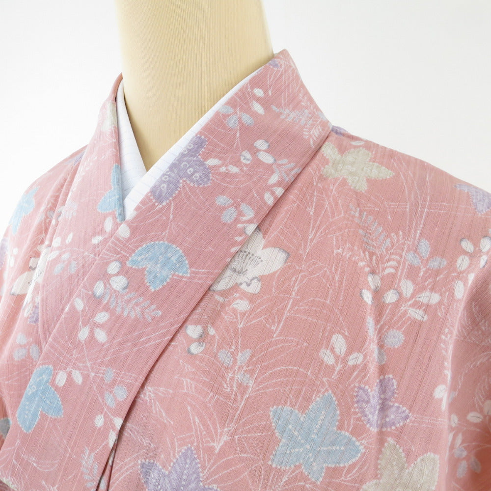 Komon Summer Kimono Pink Flower Status (from the shoulder) Approximately 4 shaku 2 inch 5 minutes (161.5cm) Bee collar