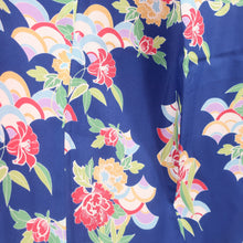 Load image into Gallery viewer, Komon Washable kimono Blue blue sea waves floral lined wide collar S size polyester 100 % Color Back back casual height 161cm beautiful goods