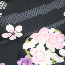 Load image into Gallery viewer, Komon Washing Kimono Maru Plum pattern black lined wide collar S size polyester 100 % Color Back back casual height 162cm beautiful goods
