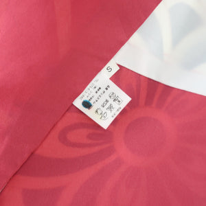 小紋 洗える着物 麻の葉に梅柄 桃紫色 袷 広衿 モダン Sサイズ ポリエステル100％ カジュアル 身丈161cm 美品