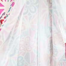 画像をギャラリービューアに読み込む, 小紋 洗える着物 麻の葉に梅柄 桃紫色 袷 広衿 モダン Sサイズ ポリエステル100％ カジュアル 身丈161cm 美品