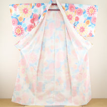 Load image into Gallery viewer, Komon Washing Kimono Kimono Kimono Cherry Blossom Pattern White Lined Lined Collar M size polyester 100 % Color Back back Casual 161cm Beautiful goods