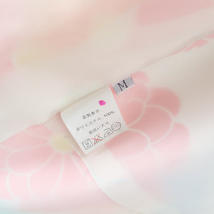小紋 洗える着物 菊に桜柄 白色 袷 広衿 Mサイズ ポリエステル100％ カラー胴裏 カジュアル 身丈161cm 美品