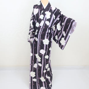 Komon Washable kimono stripes to peel -pattern purple lined lined lined lined collar M size polyester 100 % Color Back back casual height 162cm beautiful goods