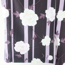 Load image into Gallery viewer, Small-washed College Stripes Peony Pattern Purple 袷 Hiroki M Size Polyester 100% Color Back Casual Length 162cm Beauty