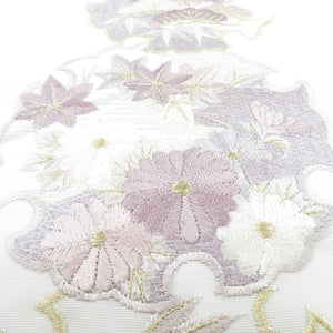 着付け小物 刺繍半衿 白×くすみ紫 金糸 雪輪 四季花 刺繍 ニュアンス 
