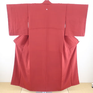色無地 一つ紋 ツタ紋入り バチ衿 赤茶色 正絹 仕立て上がり着物 身丈152cm 美品
