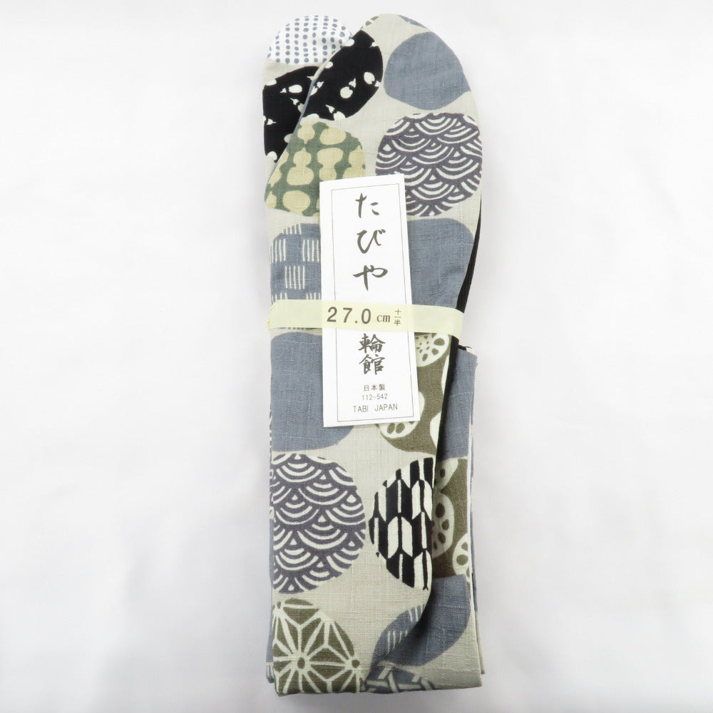 Tabi for men 27.0cm Gray round pattern Bottom Black Japan Made in Japan 100 % cotton 4 pieces Men's Tabi Casual