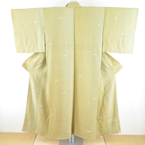 Komon lined wide collar Yellow pure silk casual kimono tailoring size small size 147cm beautiful goods