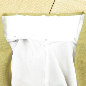 小紋 袷 広衿 黄土 正絹 カジュアル着物 仕立て上がり サイズ小さめ 身丈147cm 美品