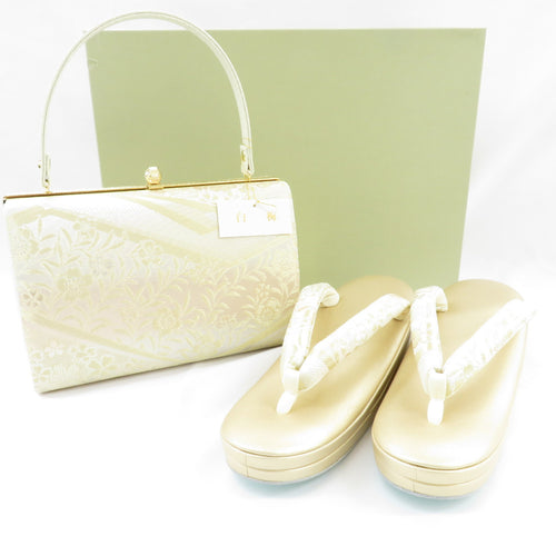 Sandals / Bag Set M size Formal Gold for Shiraume Kou Maisham Formal Gold x Light Pink Blur Elephant Flowers 23.0cm Made in Japan