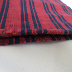 半幅帯 半巾帯 木綿 縞文様 赤色 紺色 両面全通 長さ332cm 中古